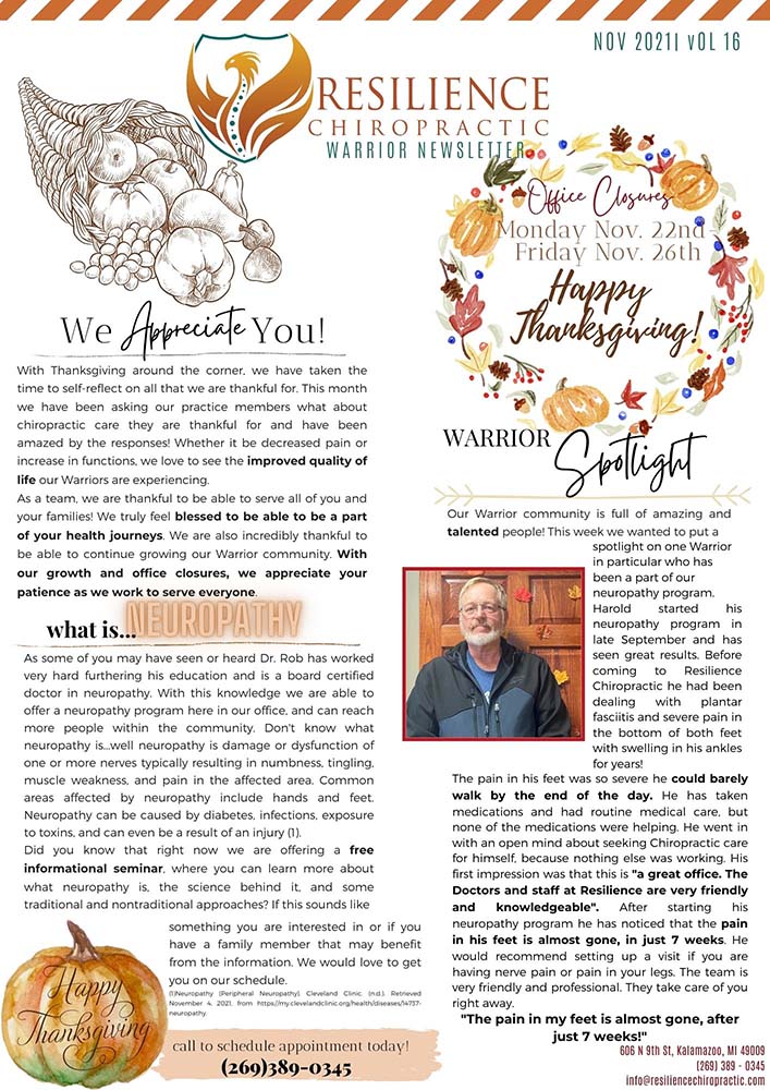 Chiropractic Kalamazoo MI November Week 2 Newsletter