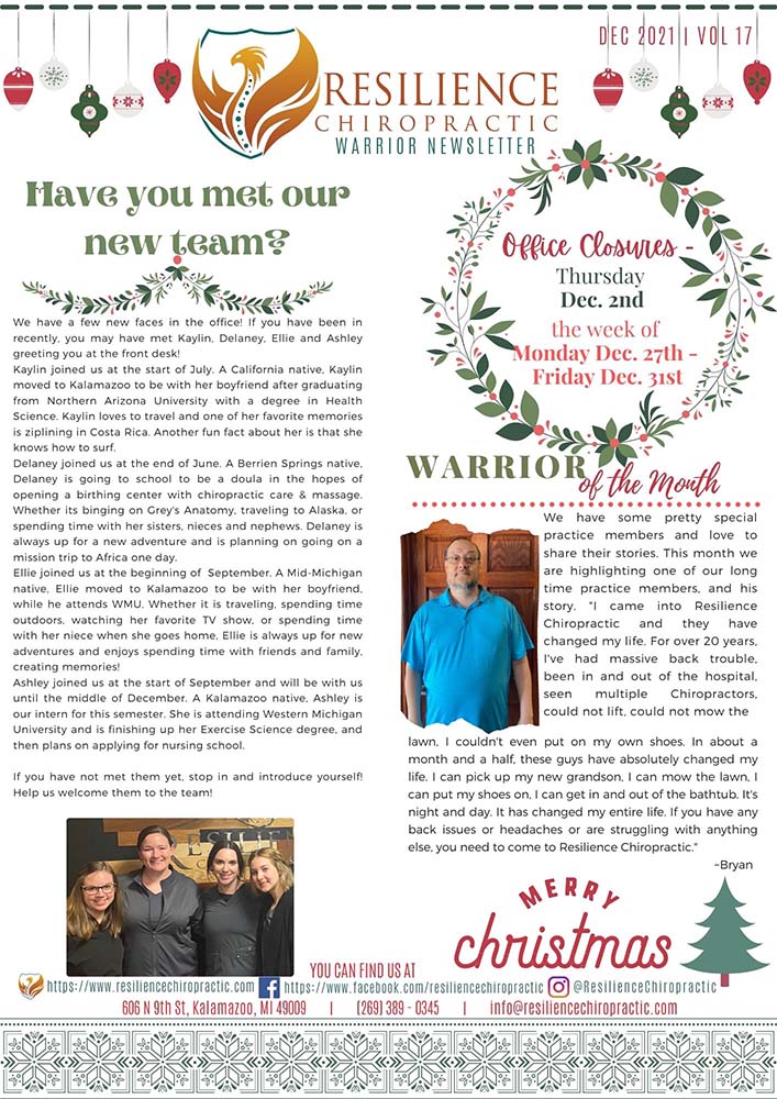 Chiropractic Kalamazoo MI December Week 1 Newsletter