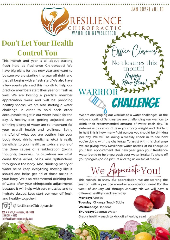 Chiropractic Kalamazoo MI January Week 2 Newsletter