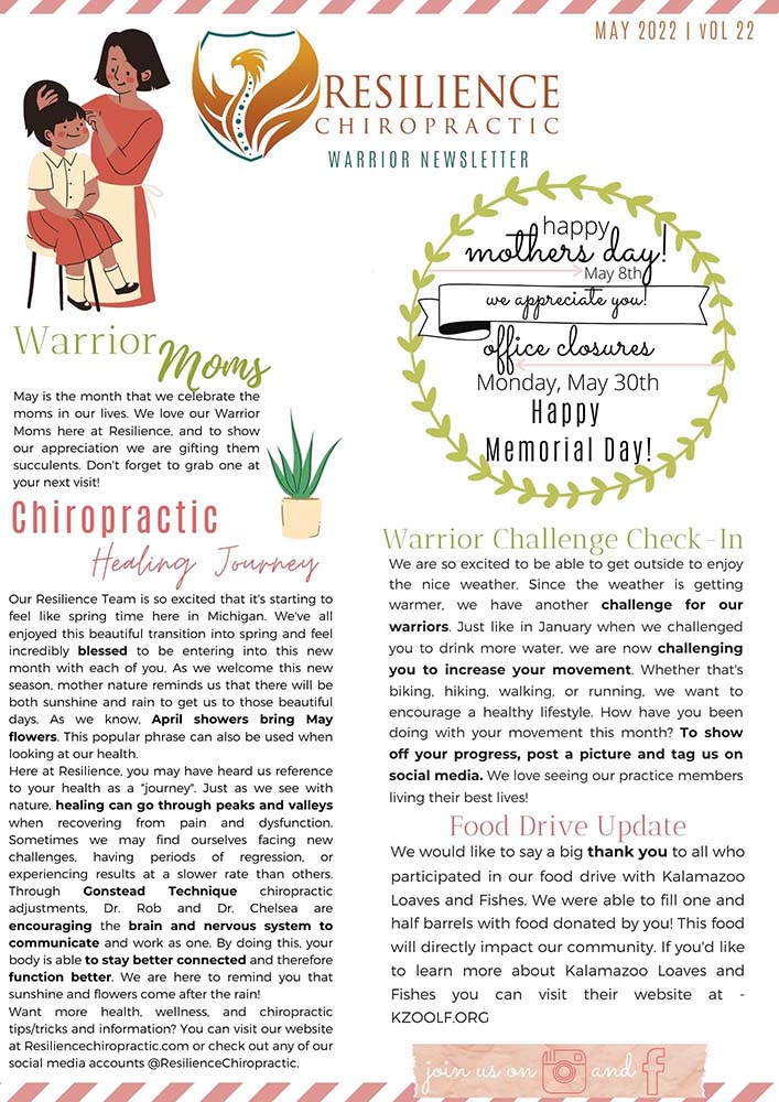 Chiropractic Kalamazoo MI May Week 1 Newsletter