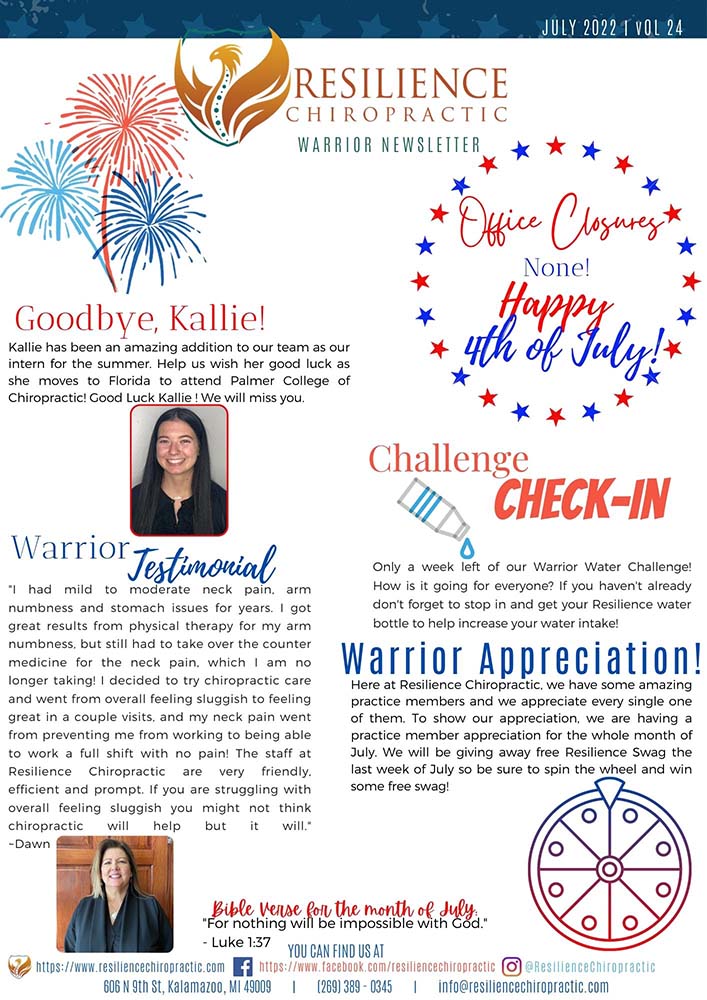 Chiropractic Kalamazoo MI July Week 2 Newsletter